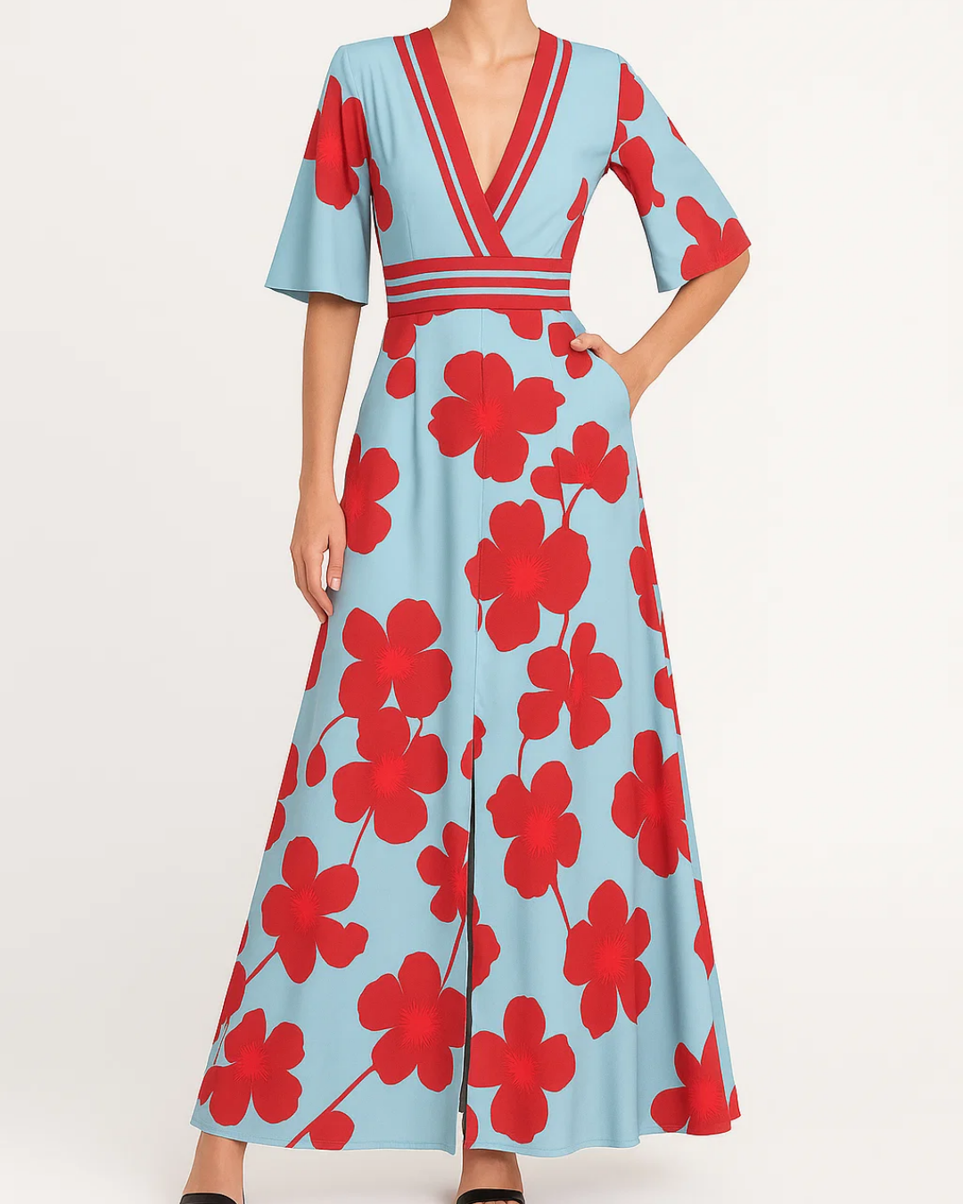 Women's Elegant Maxi Dress With Deep V Neckline
