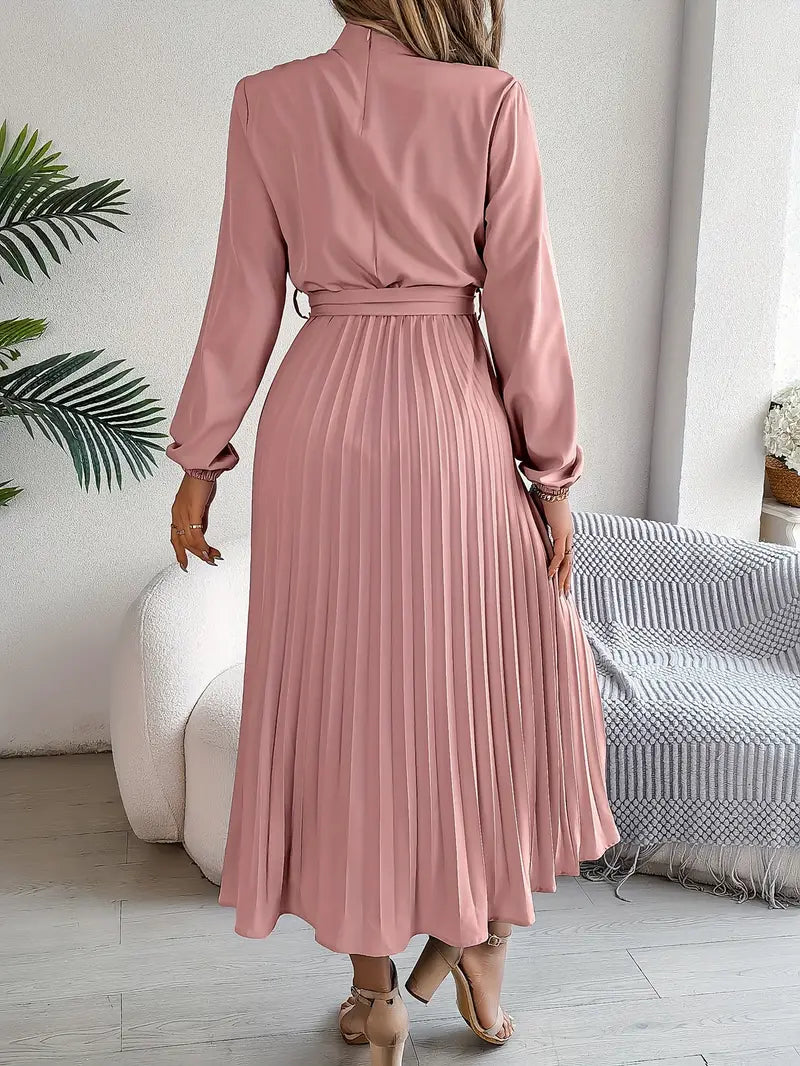 Ella | Women’s Pleated Belted Long Sleeve Dress