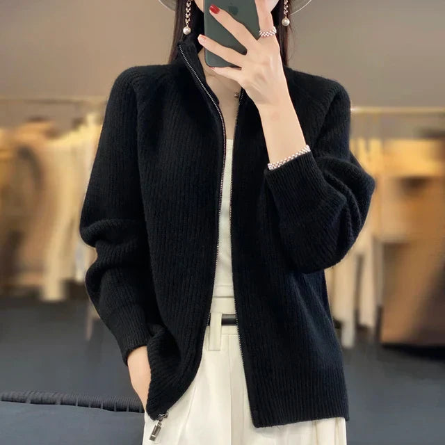 Women’s Winter Half-Zip Knit Sweater – Soft Cozy Zip-Up Jumper
