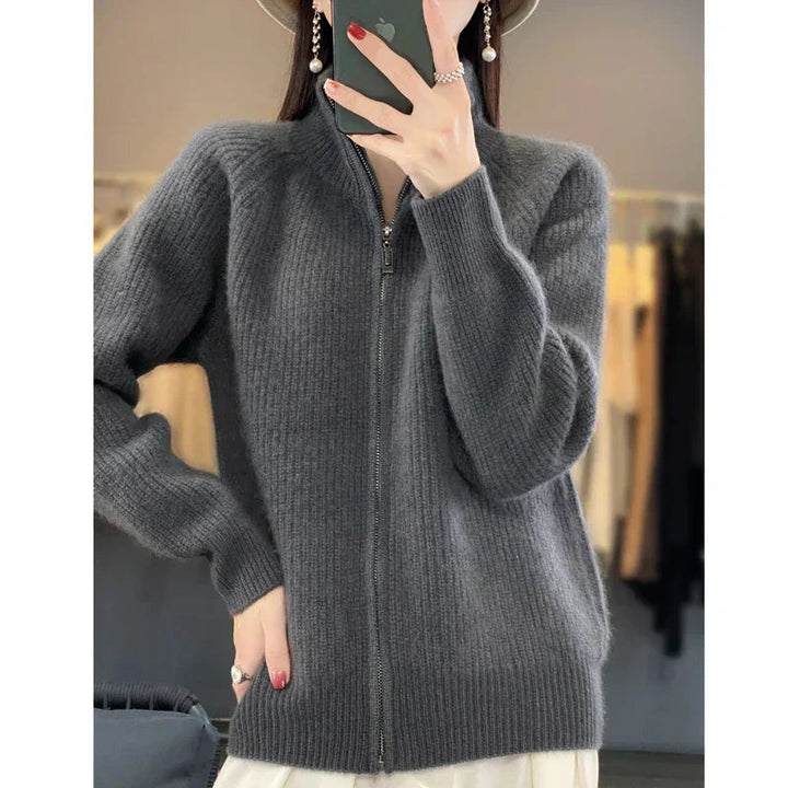 Women’s Winter Half-Zip Knit Sweater – Soft Cozy Zip-Up Jumper