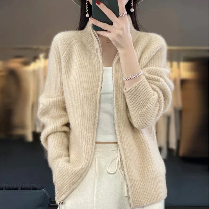 Women’s Winter Half-Zip Knit Sweater – Soft Cozy Zip-Up Jumper