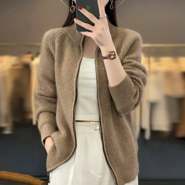 Women’s Winter Half-Zip Knit Sweater – Soft Cozy Zip-Up Jumper