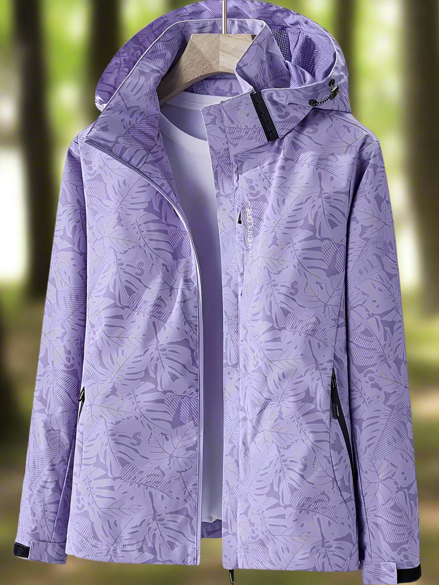 Stacey – Womens Waterproof Winter Hooded Jacket with Leaf Print