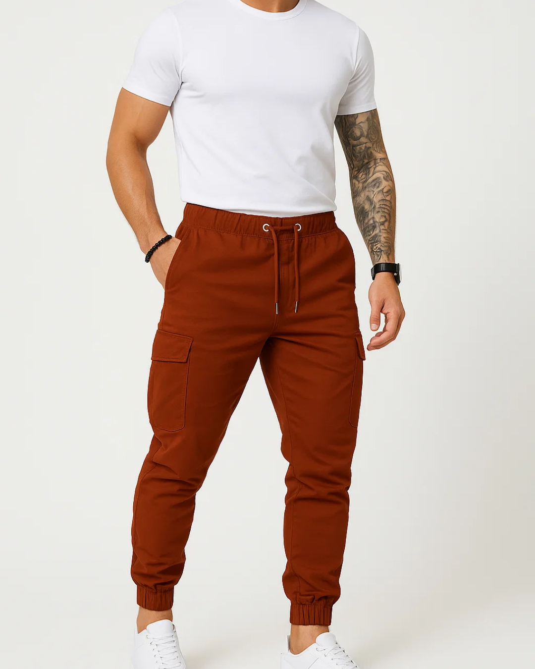 Men's Casual Cargo Trousers with Adjustable Drawstring
