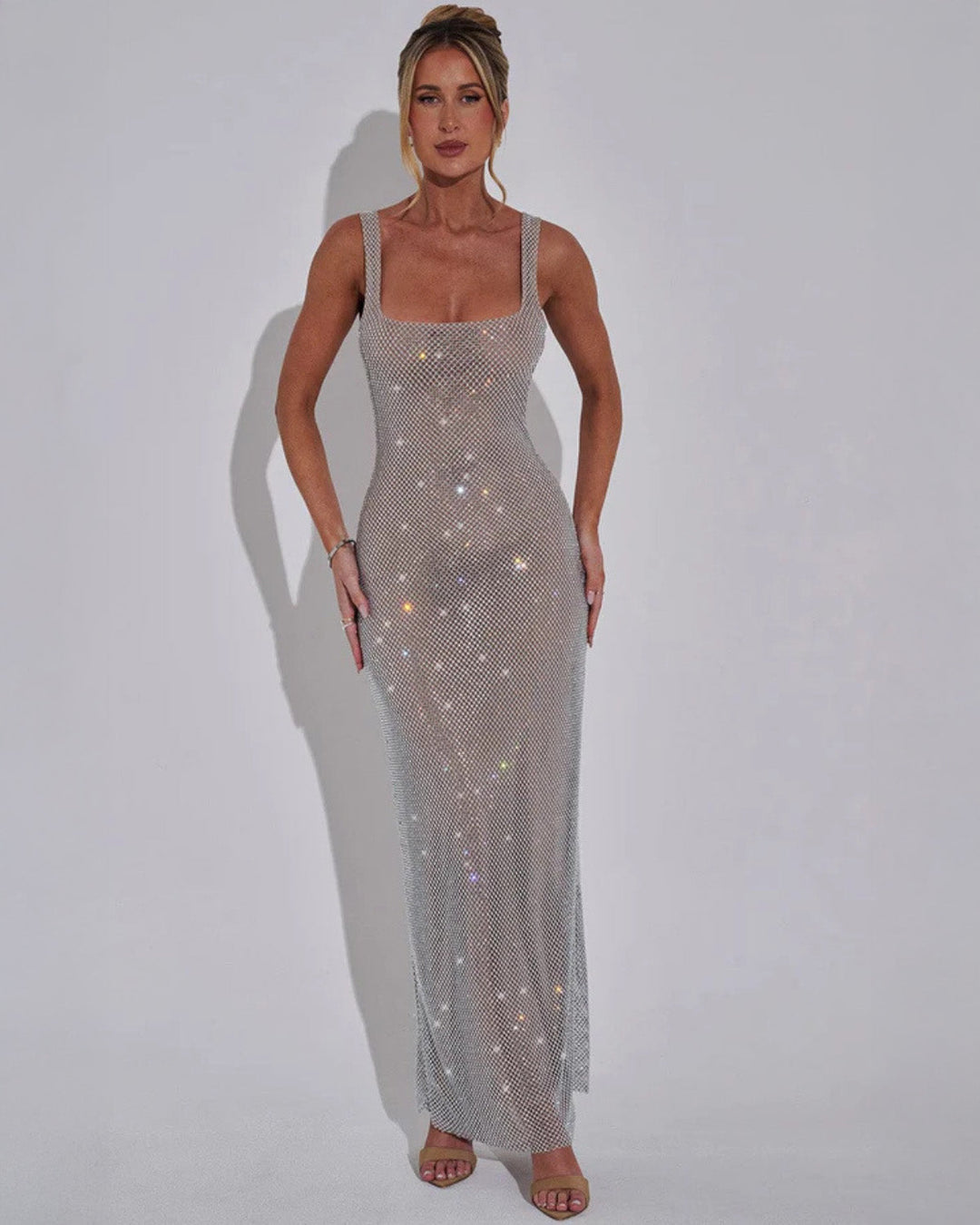 Sparkling Embellished Gown – Elegant Full-Length Evening Dress for Christmas & NYE Celebrations