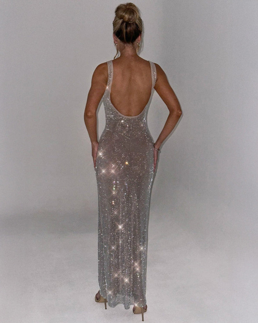Sparkling Embellished Gown – Elegant Full-Length Evening Dress for Christmas & NYE Celebrations