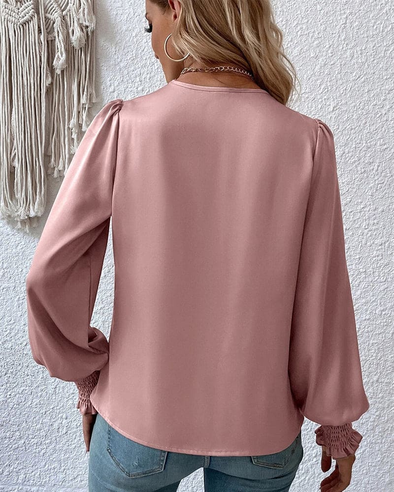 Women’s Satin V-Neck Wrap Blouse – Soft Drape Silhouette