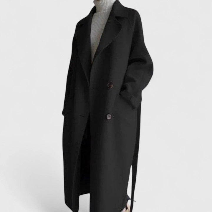 Minimalist Long Wool-Style Winter Overcoat for Women
