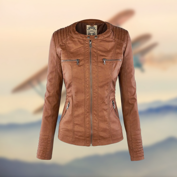 Women's Winter Leather Look Jacket with Hood Warm Casual Biker Style
