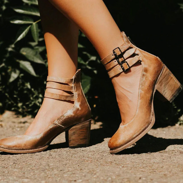 Women’s Vintage Ankle Boots with Buckle Straps & Block Heel