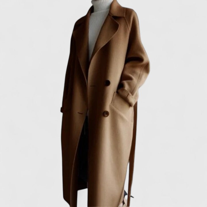Minimalist Long Wool-Style Winter Overcoat for Women