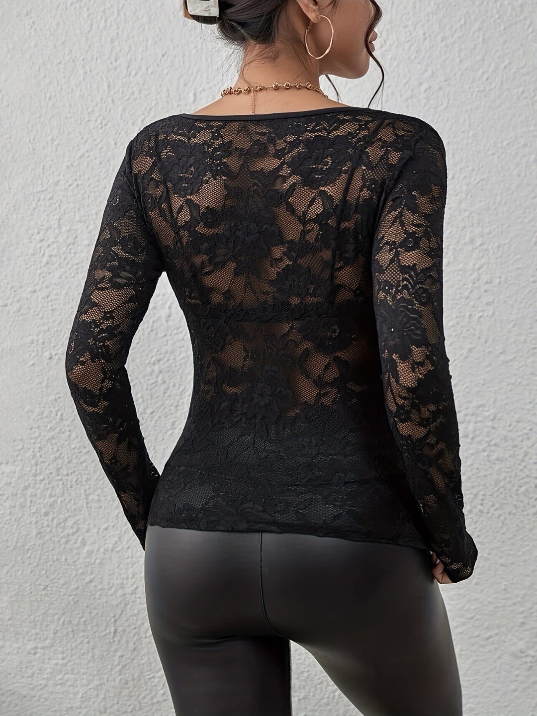 Women’s Long Sleeve Lace V-Neck Top – Elegant Going-Out Blouse