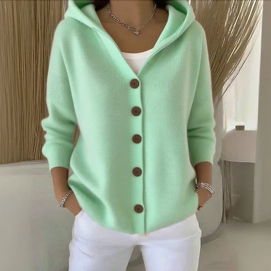 Cozy Hooded Knit Button Winter Cardigan Jacket for Women