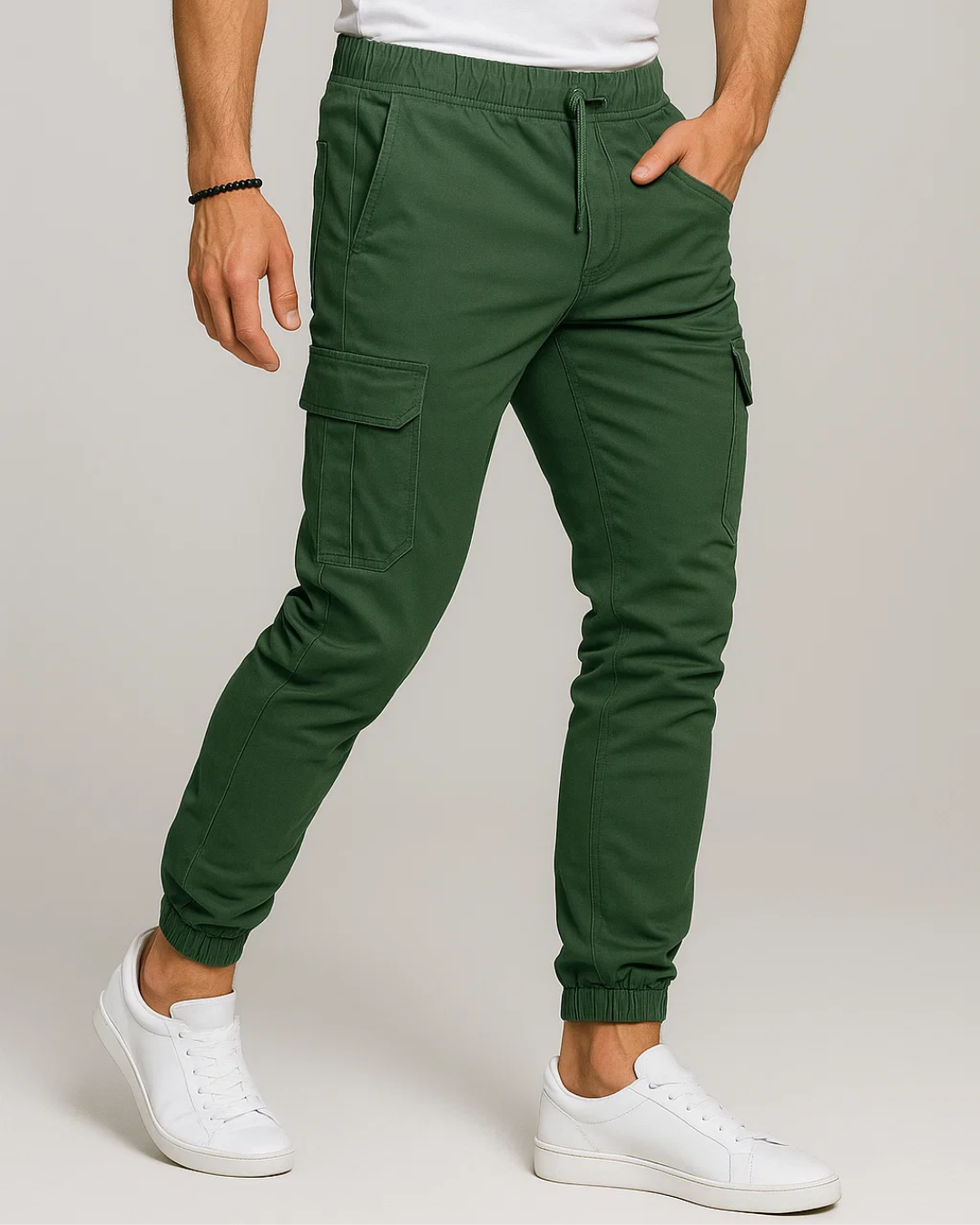 Men's Casual Cargo Trousers with Adjustable Drawstring