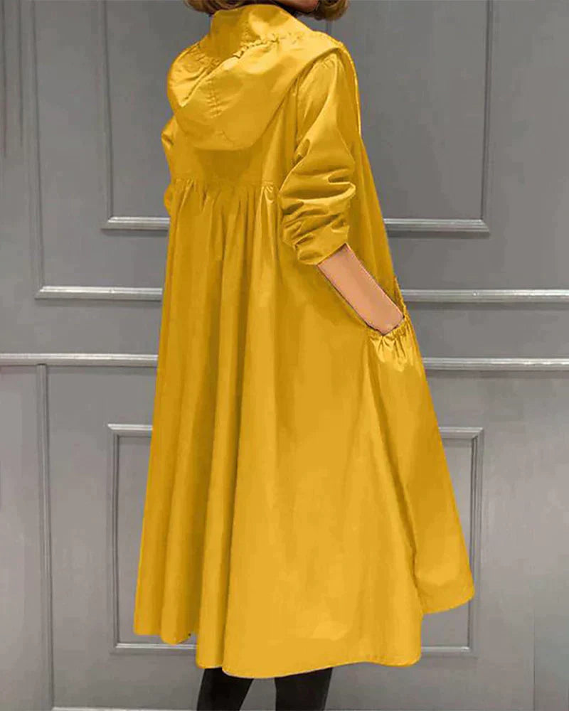 Women's Long Waterproof Weatherproof Hooded Raincoat with Zip