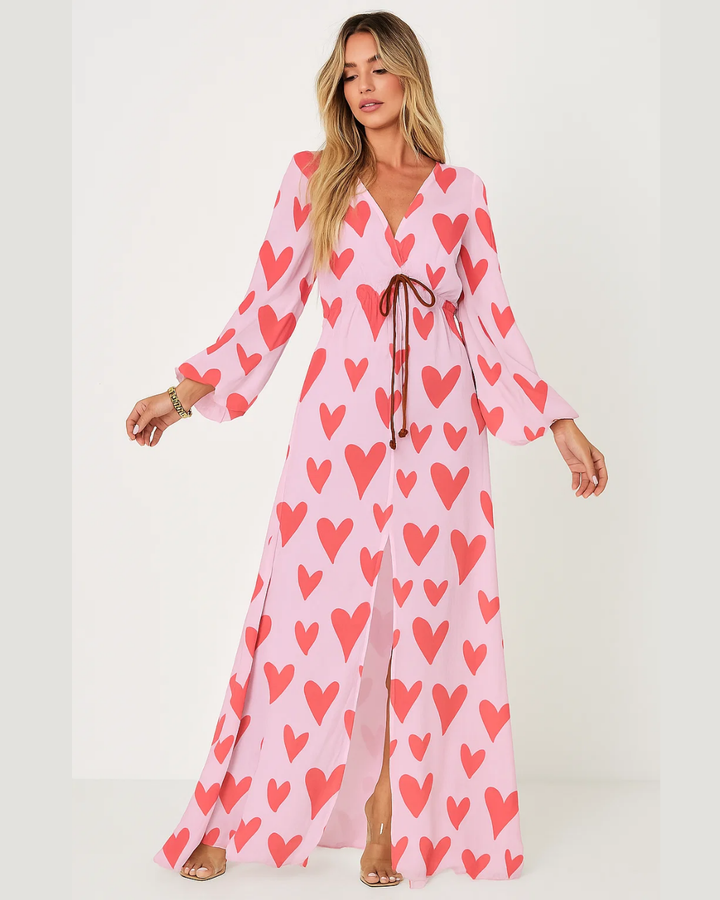 Colourful V-Neck Maxi Dress with Slit for Women