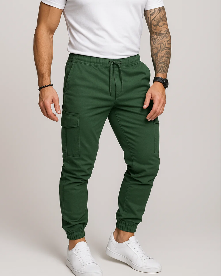 Men's Casual Cargo Trousers with Adjustable Drawstring