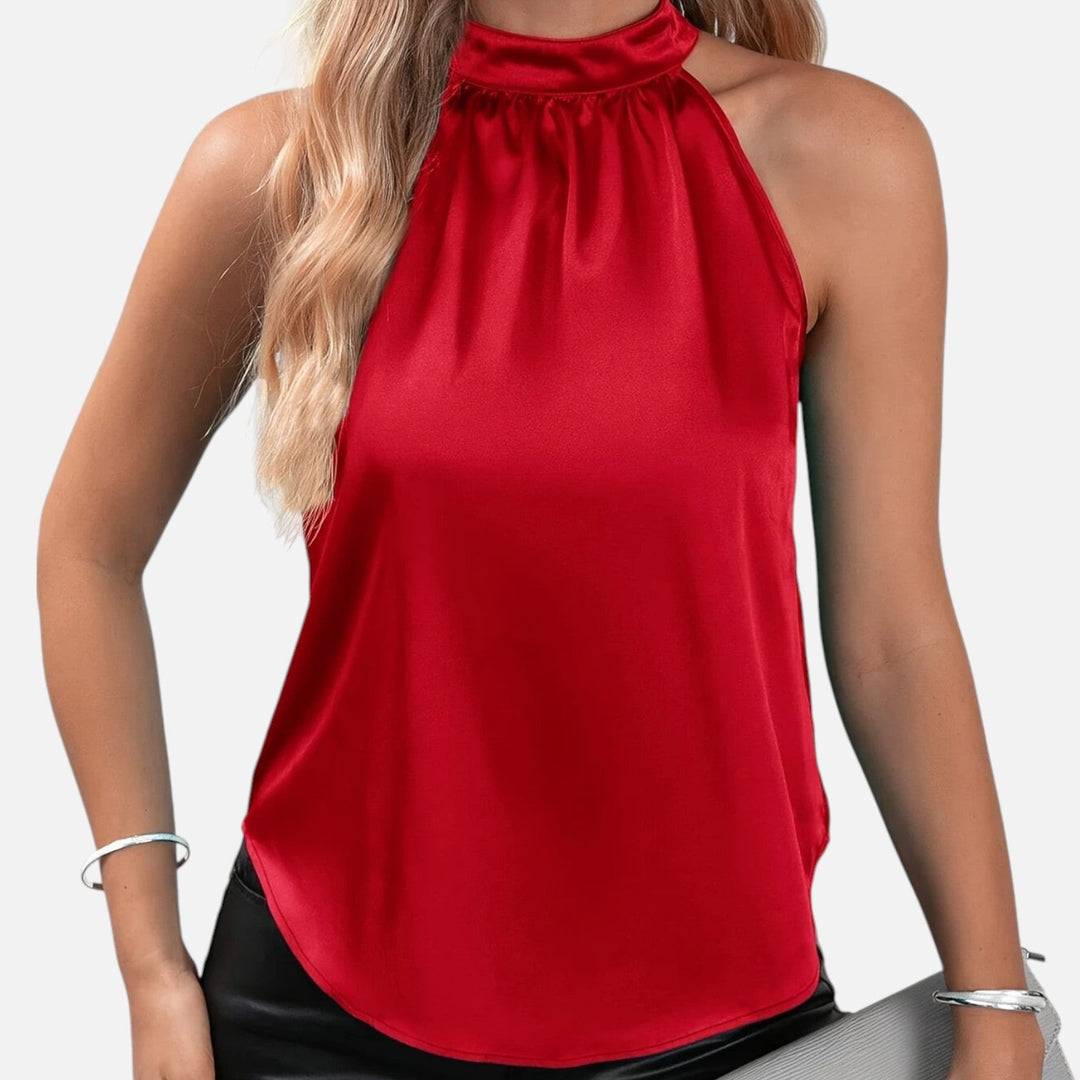 Women’s Satin Halter Neck Top Elegant Sleeveless Party Style