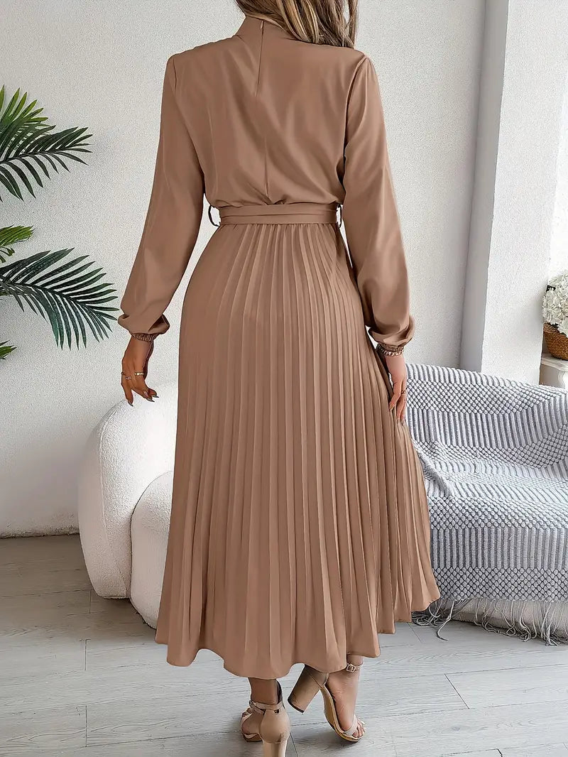 Ella | Women’s Pleated Belted Long Sleeve Dress