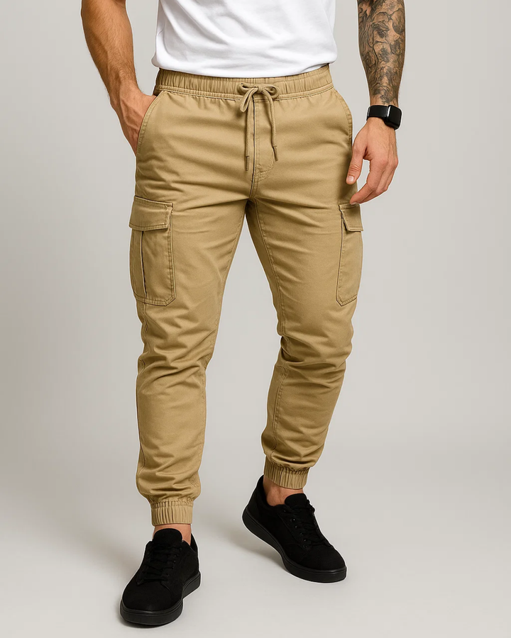 Men's Casual Cargo Trousers with Adjustable Drawstring