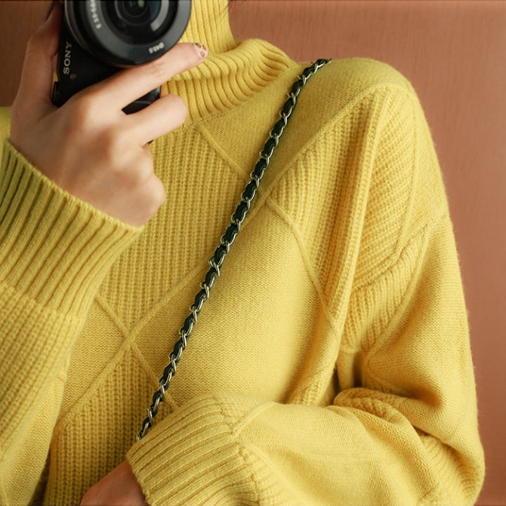 Women’s Loose Fit High Neck Knit Jumper – Textured Diamond Rib Sweater
