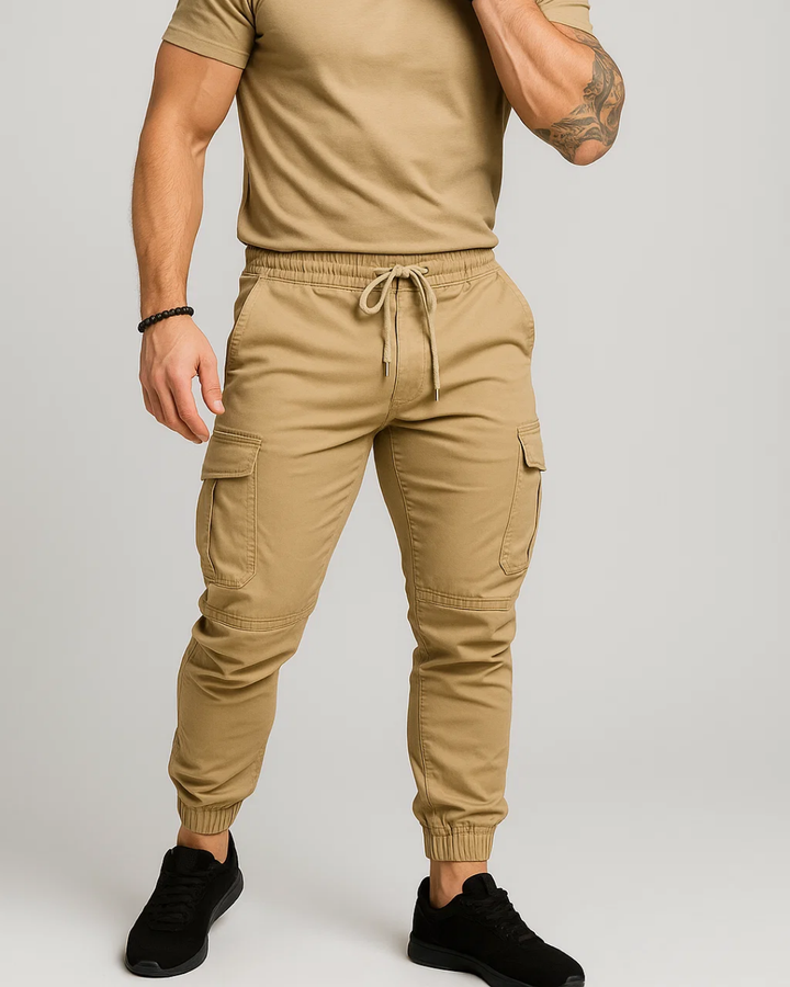 Men's Casual Cargo Trousers with Adjustable Drawstring