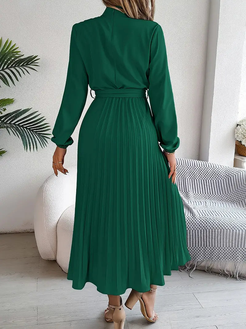 Ella | Women’s Pleated Belted Long Sleeve Dress