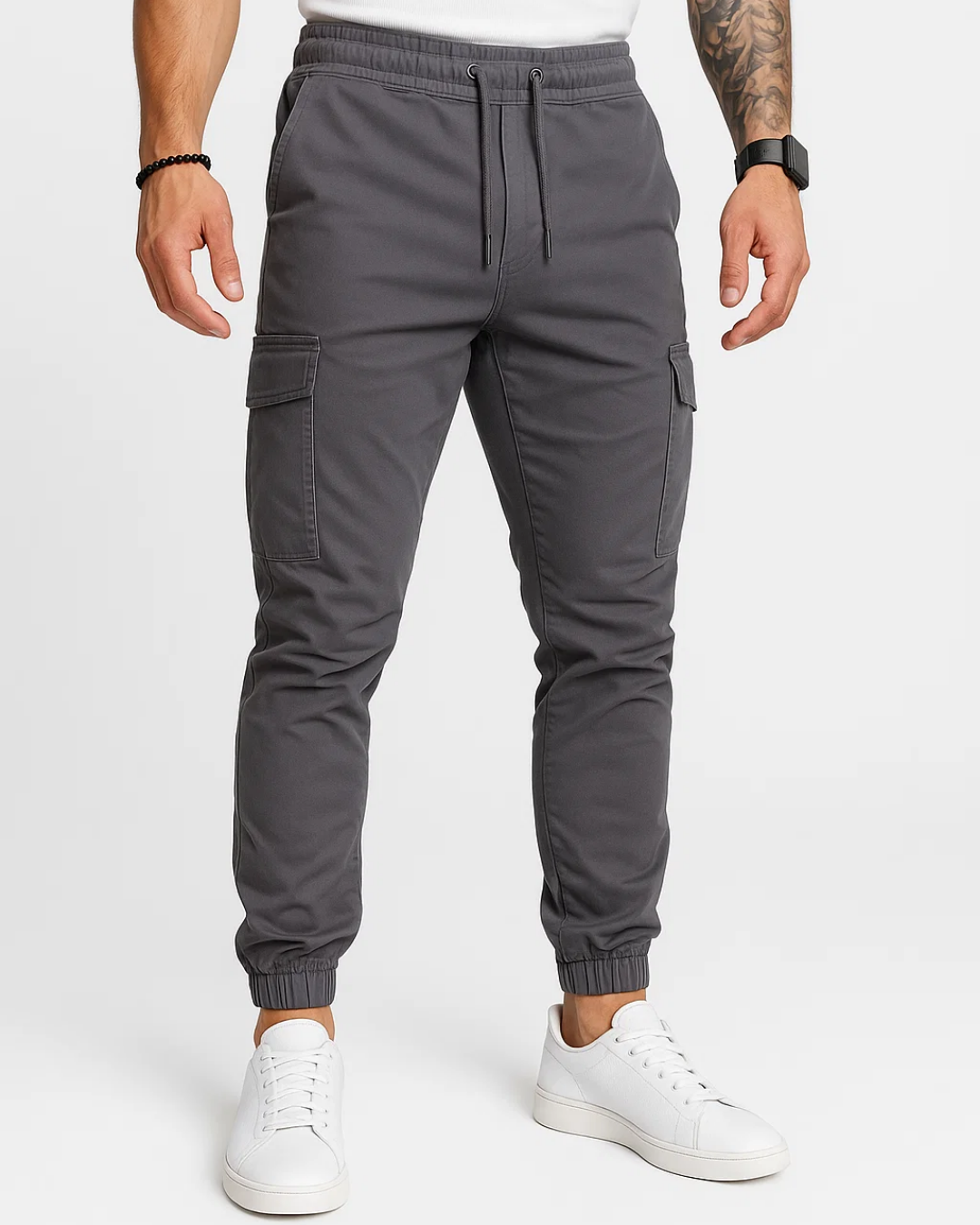 Men's Casual Cargo Trousers with Adjustable Drawstring