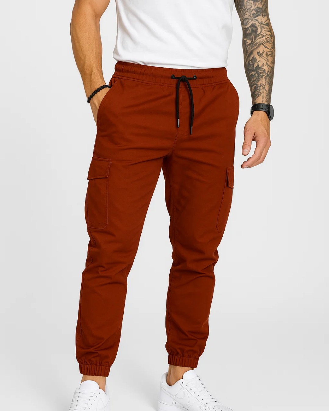 Men's Casual Cargo Trousers with Adjustable Drawstring