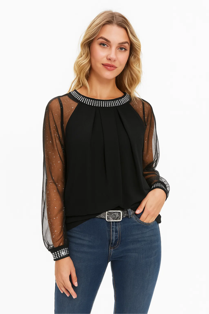 Blouse with Sheer Sleeves for Women
