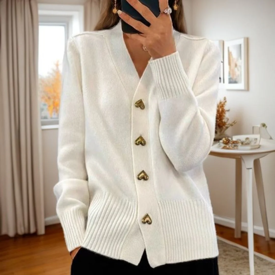 Adele – Womens Soft Heart-Button Knit Cardigan