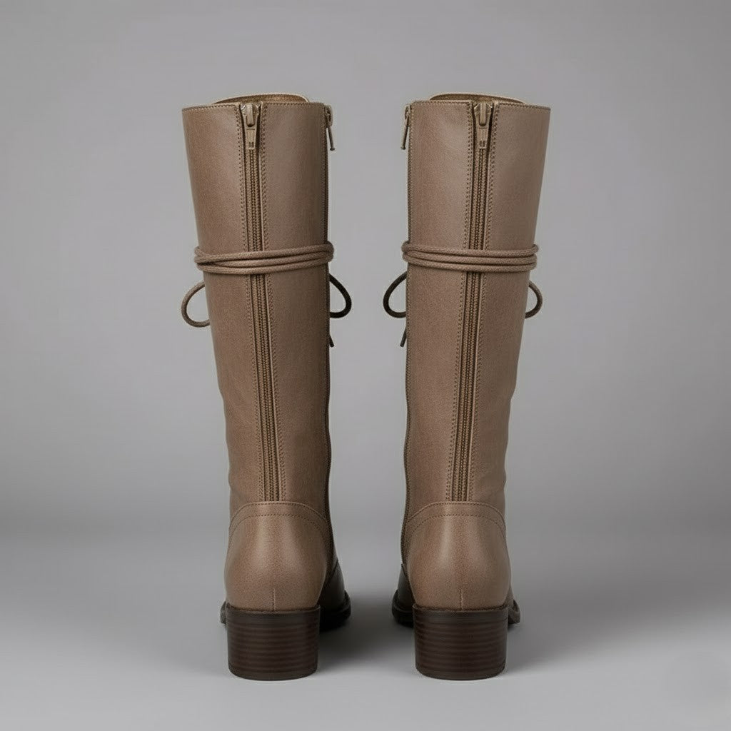 Women’s Lace-Up Knee-High Boots with Block Heel – Stylish Tall Combat Boots for Winter