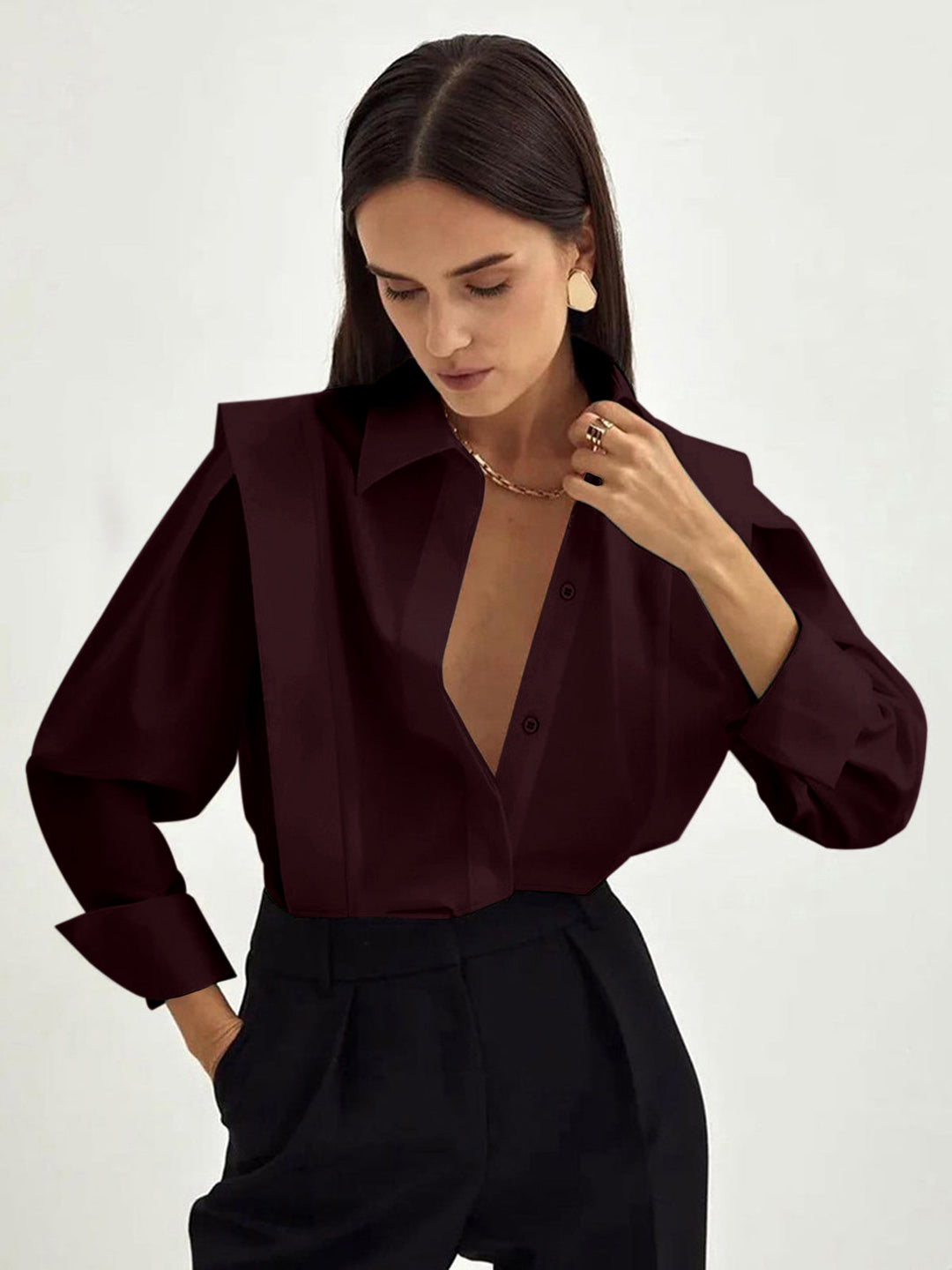 Fair and Square Classic Cotton Blouse – Stylish Women’s Long Sleeve Shirt with Collar