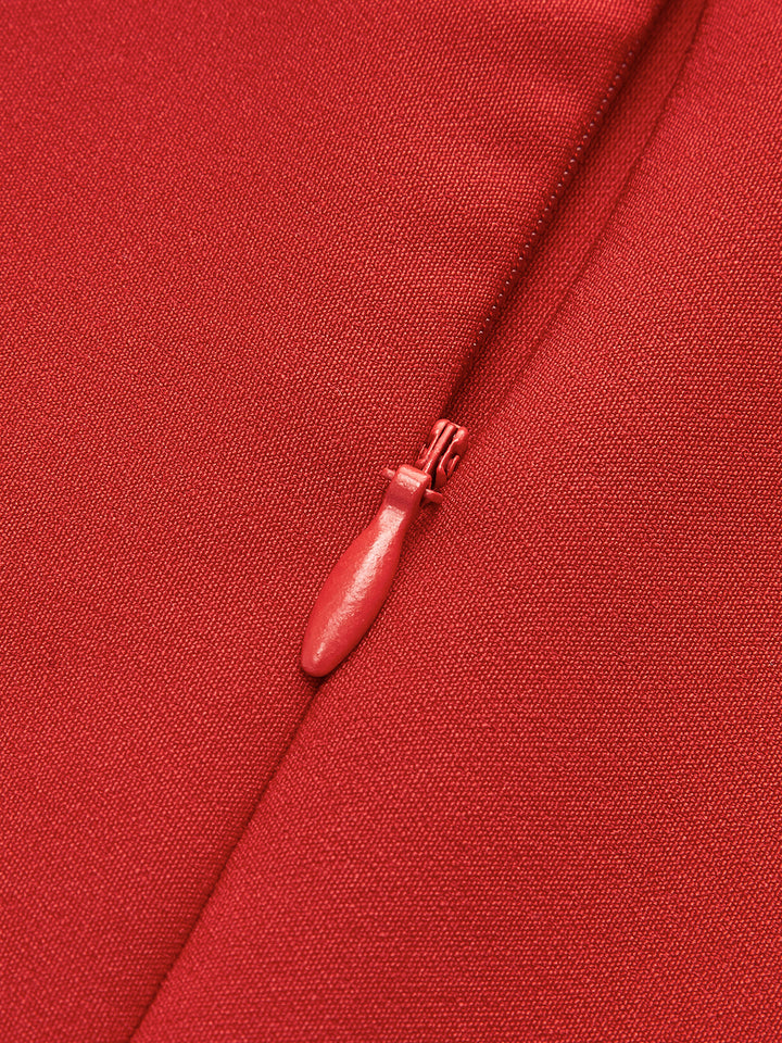 Red Long Sleeve Christmas Mini Dress – Elegant Mock Neck Party Dress