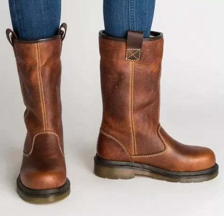 Women’s Warm Lined Leather Winter Boots – Waterproof Mid-Calf Insulated Boots