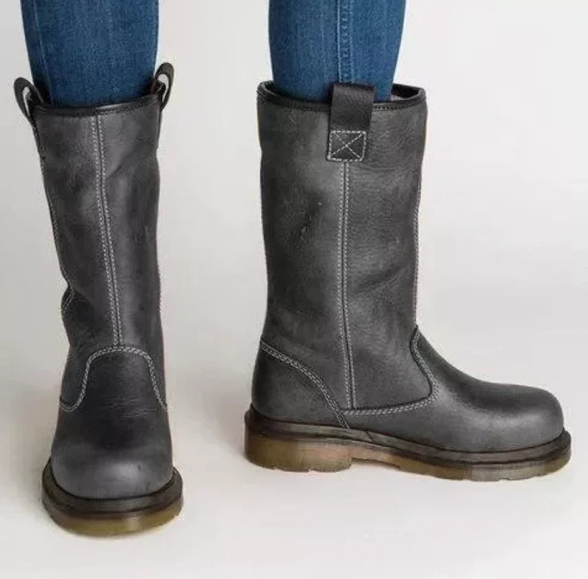 Women’s Warm Lined Leather Winter Boots – Waterproof Mid-Calf Insulated Boots