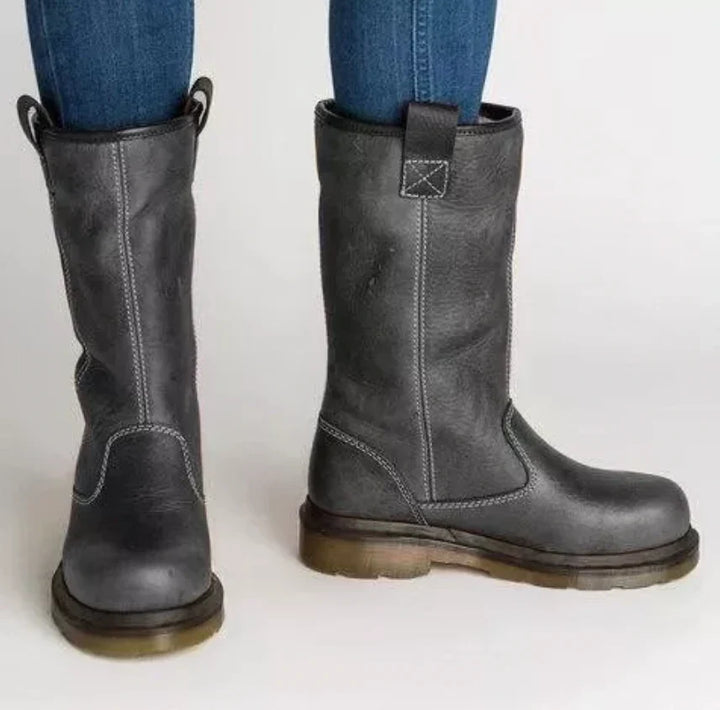 Women’s Warm Lined Leather Winter Boots – Waterproof Mid-Calf Insulated Boots