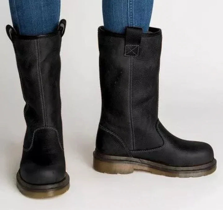 Women’s Warm Lined Leather Winter Boots – Waterproof Mid-Calf Insulated Boots