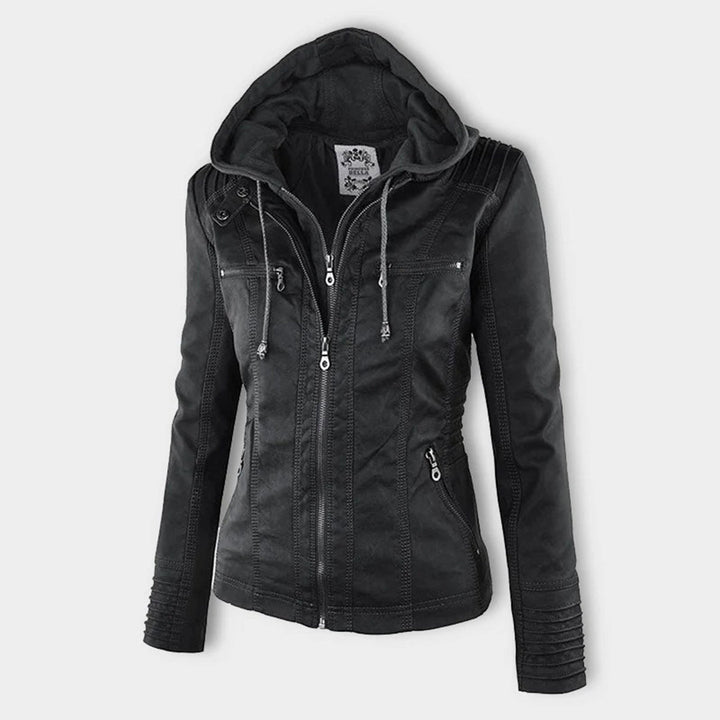 Women’s Stylish Hooded Leather Biker Jacket Coat