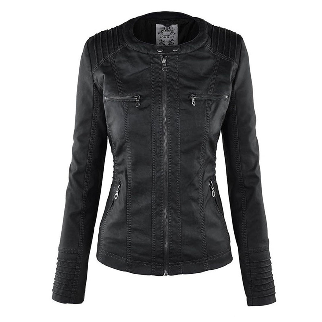 Women’s Stylish Hooded Leather Biker Jacket Coat