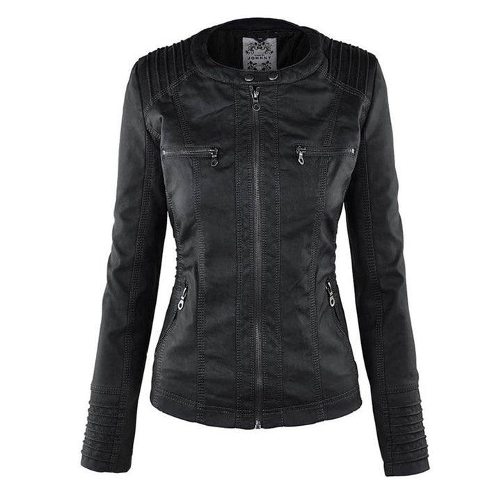 Women’s Stylish Hooded Leather Biker Jacket Coat