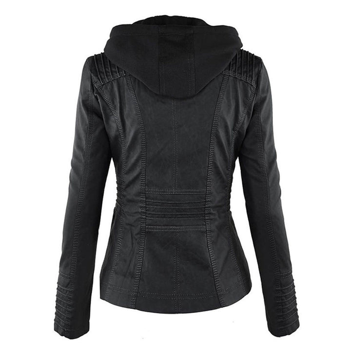Women’s Stylish Hooded Leather Biker Jacket Coat