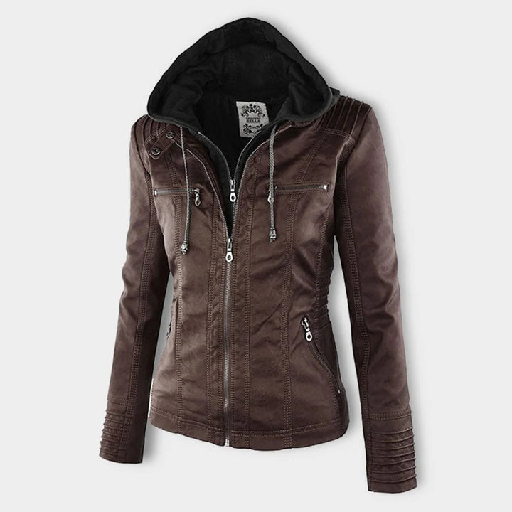 Women’s Stylish Hooded Leather Biker Jacket Coat