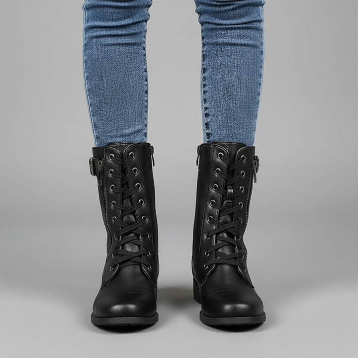 Women’s Lace-Up Ankle Boots with Side Zip – Comfortable Flat Winter Boots