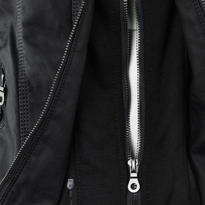 Women’s Stylish Hooded Leather Biker Jacket Coat