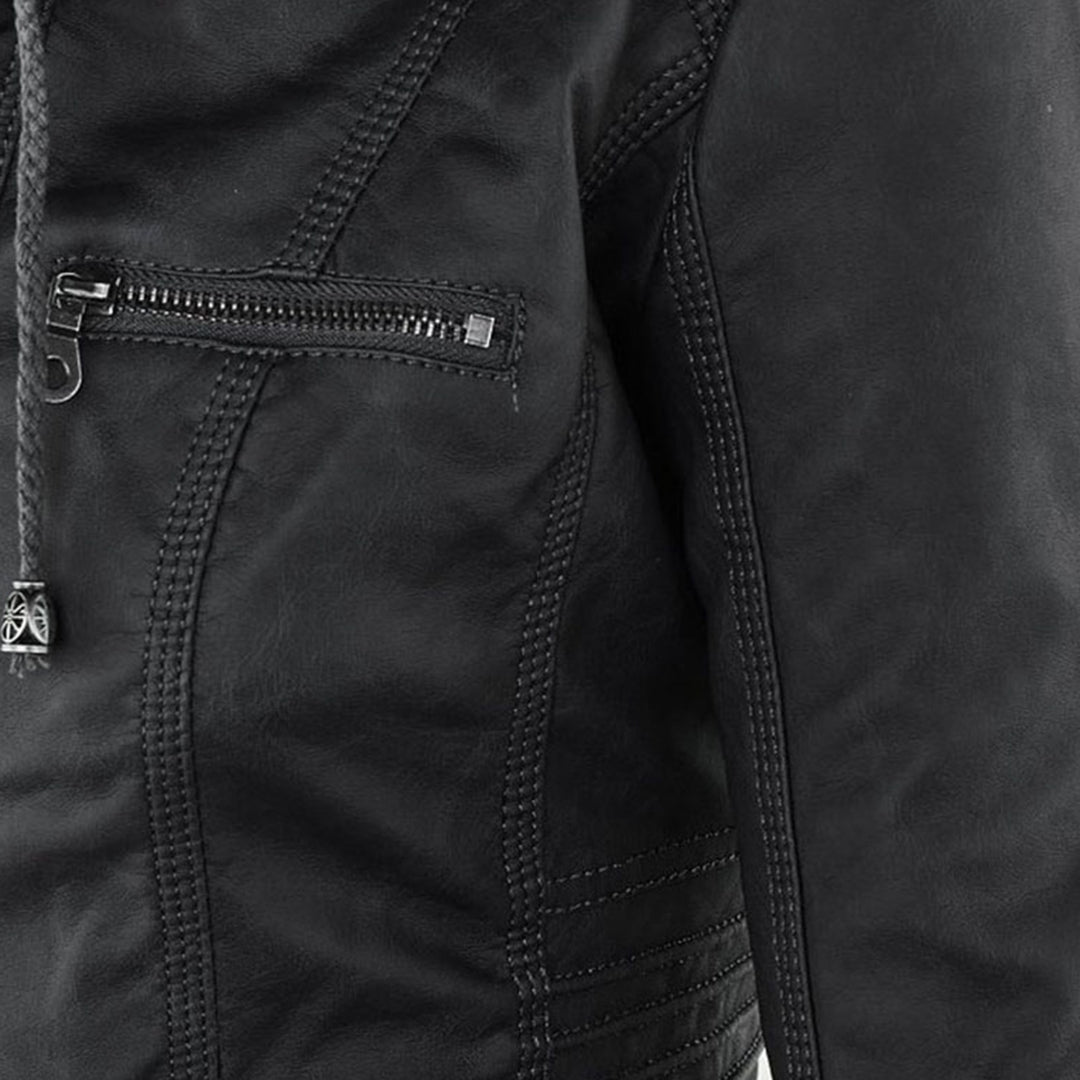 Women’s Stylish Hooded Leather Biker Jacket Coat
