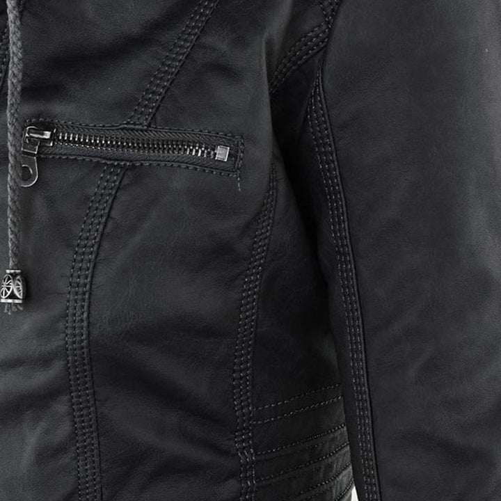 Women’s Stylish Hooded Leather Biker Jacket Coat