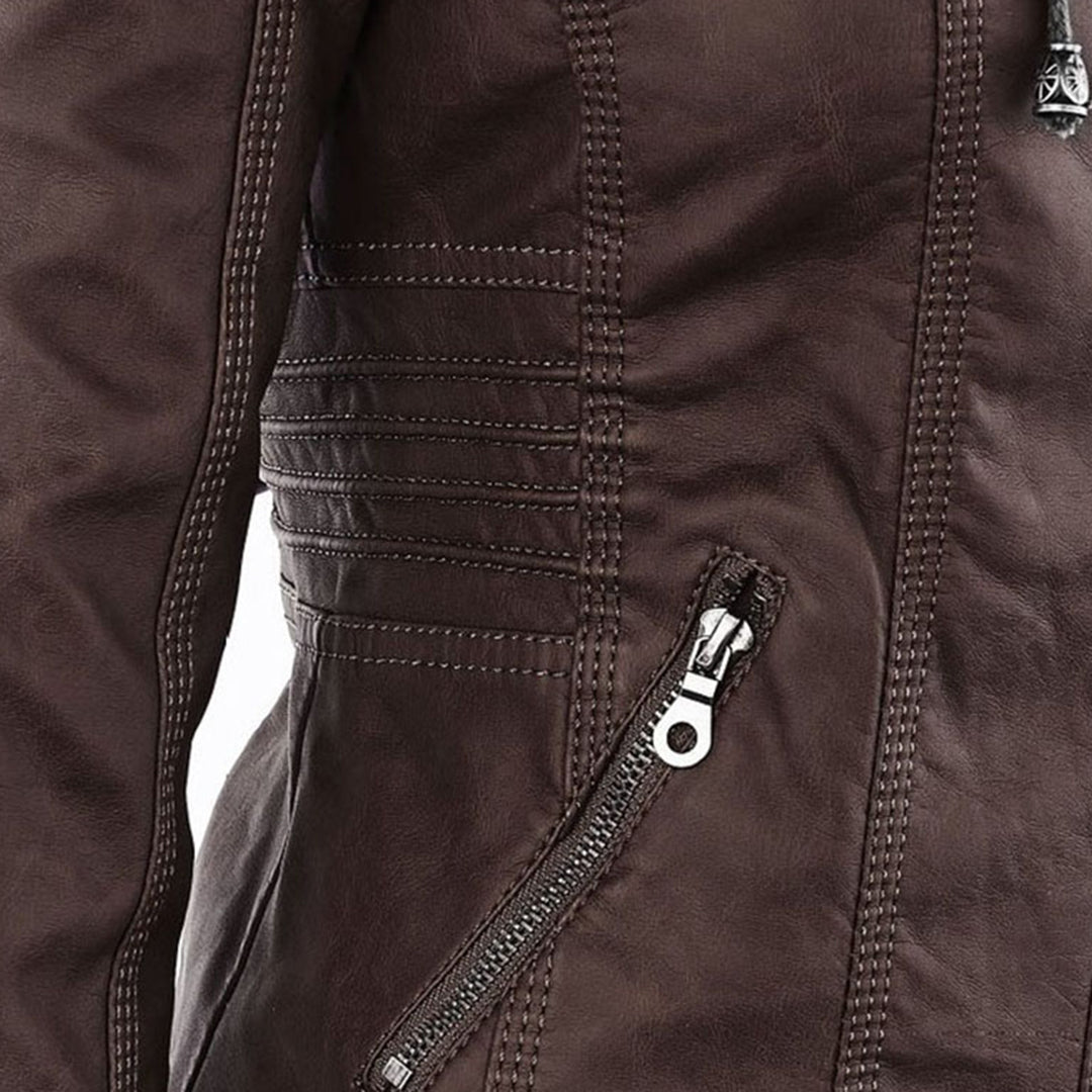 Women’s Stylish Hooded Leather Biker Jacket Coat