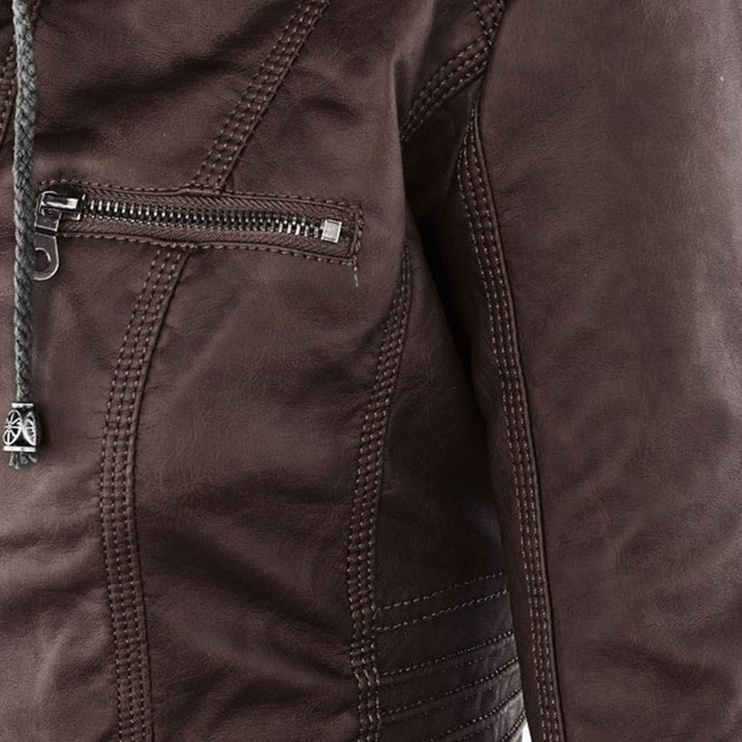 Women’s Stylish Hooded Leather Biker Jacket Coat