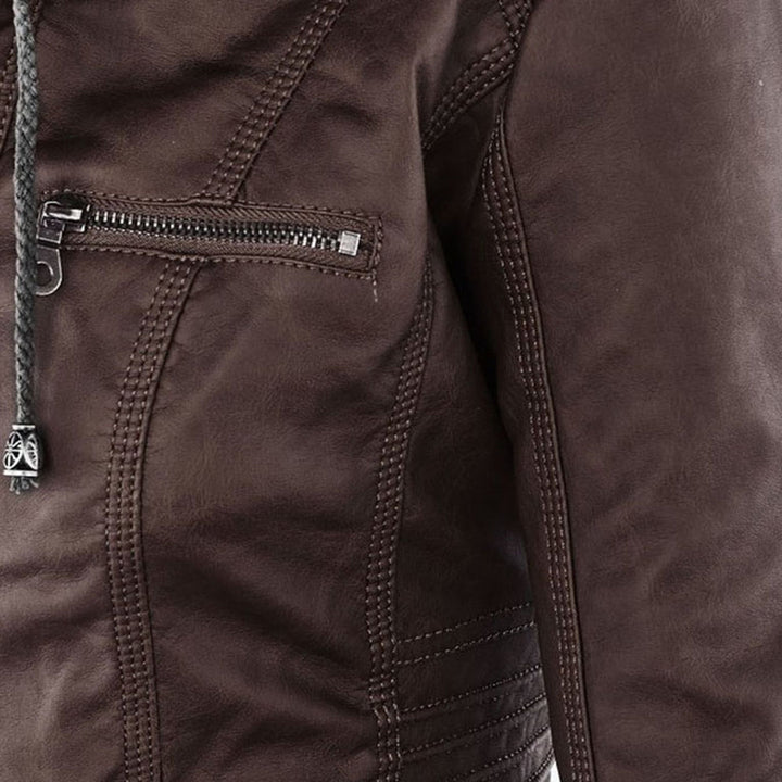 Women’s Stylish Hooded Leather Biker Jacket Coat
